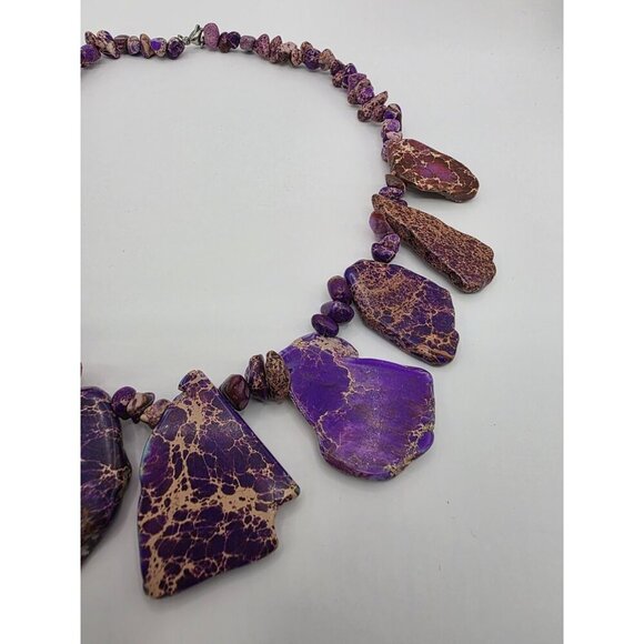 Purple‎ Sea Sediment Imperial Jasper Necklace Handmade Slabs Chips 18" Statement - Picture 11 of 11